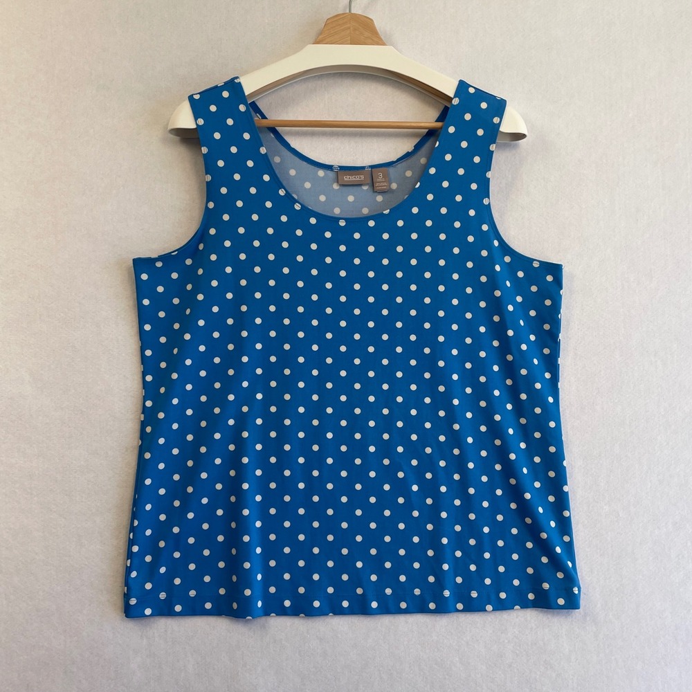 Chico's Polka Dot Microfiber Tank Top Size 3 XL Teal Blue White Sleeveless‎ - Picture 2 of 9